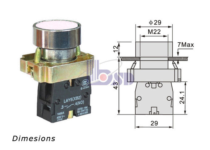 LAY5 (XB2) - botão liso da cor BA42 vermelha no retorno da mola para o painel de controle